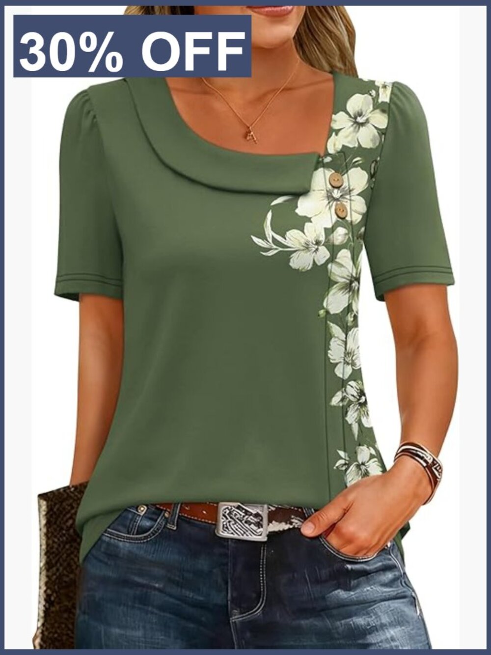 Square Neck Short Sleeve Blouse Button Down Asymmetrical Tunic Top